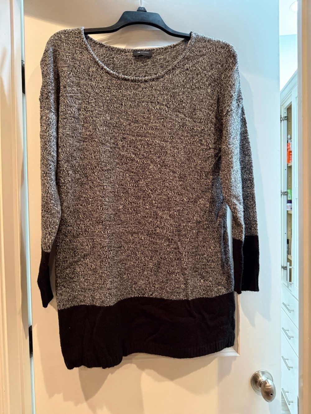 AB Studio Gray and Black Crewneck Colorblock Sweater